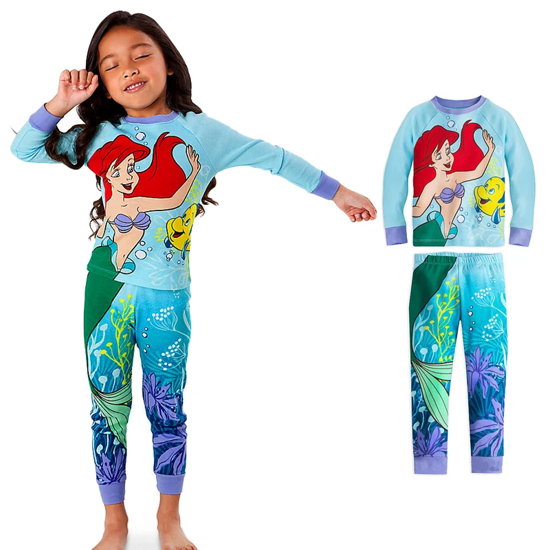 Kids Pajamas Sets Mermaid Sleeping Beauty  Baby Girls and Boys Clothes Pijamas Cartoon Sleepwear Cotton Set