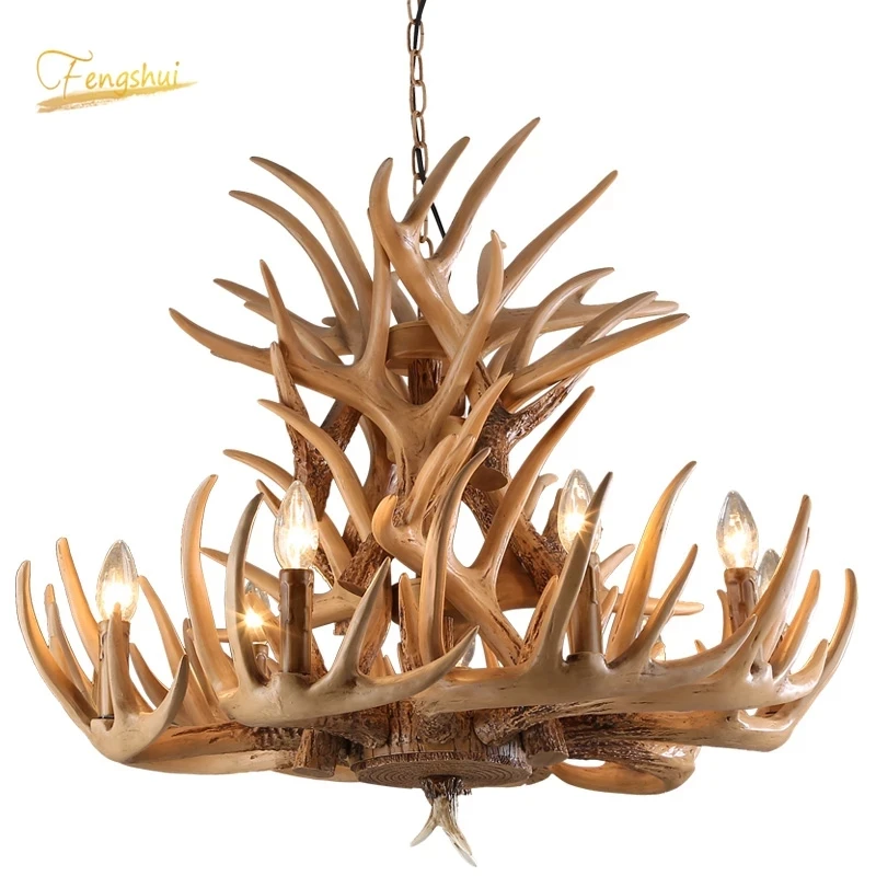 Creative Horn Deer Resin Antler Chandelier E14 Bulb American Retro Resin Horn Deer Lamps Indoor Home Rustic Decor Lustre Rustico