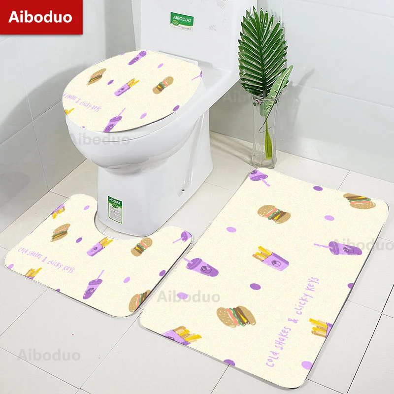 

Aiboduo Cartoon pattern 3pcs/set NonSlip Rug Toilet Lid Cover Set Bathroom Pad Carpet Girl heart Home Decoration Contour Bat Mat