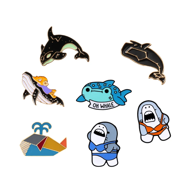 Cartoon Lonely Whale Shark Enamel Pins Ocean Sea Animals Lapel Brooches Creative Fish Badges Collection Jewelry For Women Men