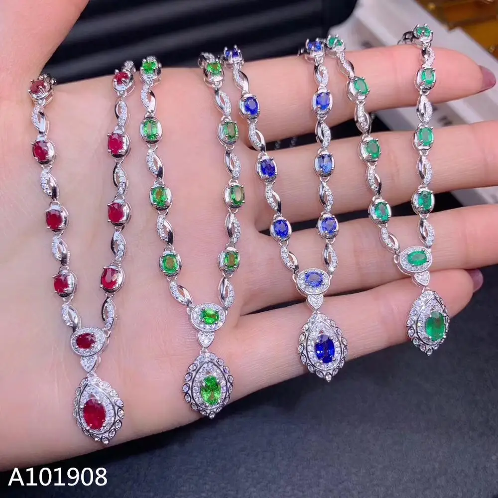 

KJJEAXCMY boutique jewelry 925 sterling silver inlaid Natural Schafflerite Sapphire Emerald Ruby necklace support detection