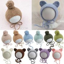 Gorro de lana tejido para bebé, gorro de ganchillo hecho a mano, Bola de Pompón, accesorios de fotografía para recién nacido, gorro para bebé de 0 a 3 meses