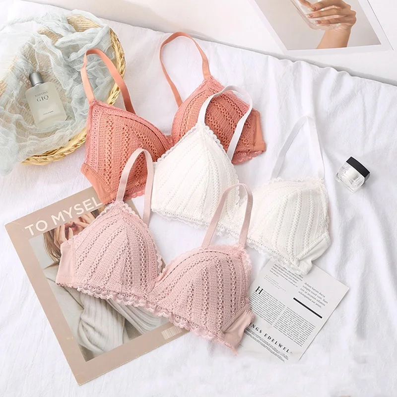 Solid Wireless Sexy  Simple Push Up Bra Lace Floral Adjusted Bralette Lingerie Comfortable Breathable Bras For Women