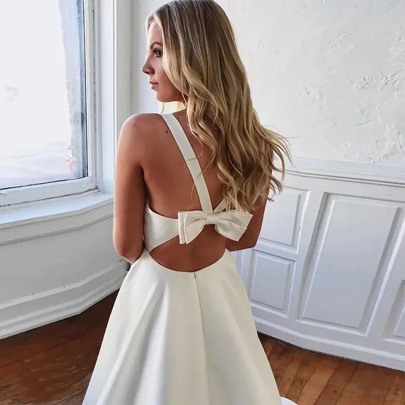 Vestido De Novia Robe De Mariee Satijnen Trouwjurk Платье Wedding Party Jurk Boog Robe De Soiree Свадебные Платья Bruid te Worden