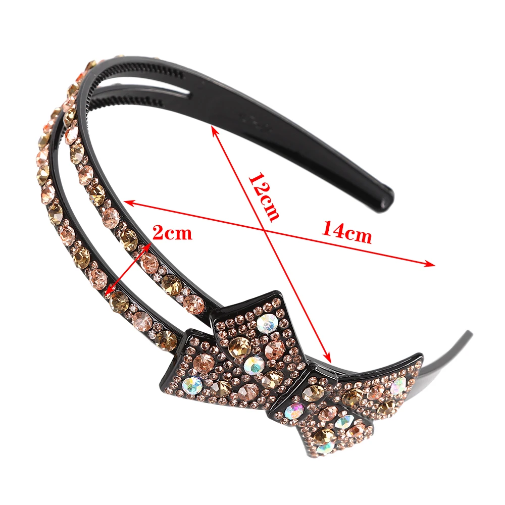 AWAYTR Double Row Bow Rhinestone Hairbands Non-slip Bezel Hair Hoop Crystal Headband for Women Hair Bands Ties Hair Accessories