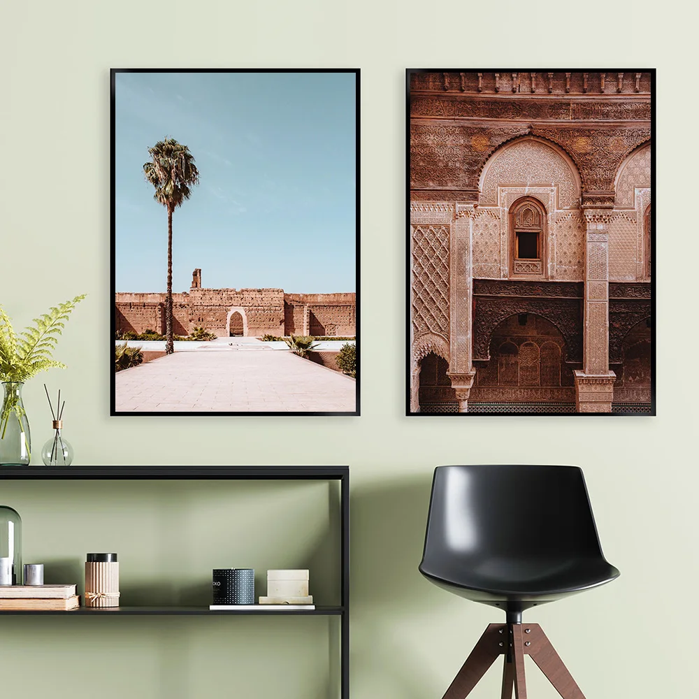 Moroccan Door Wall Art Marrakesh Arabic Calligraphy Canvas Panting Islamic Architecture Poster Print Wall Pictures Boho Decor