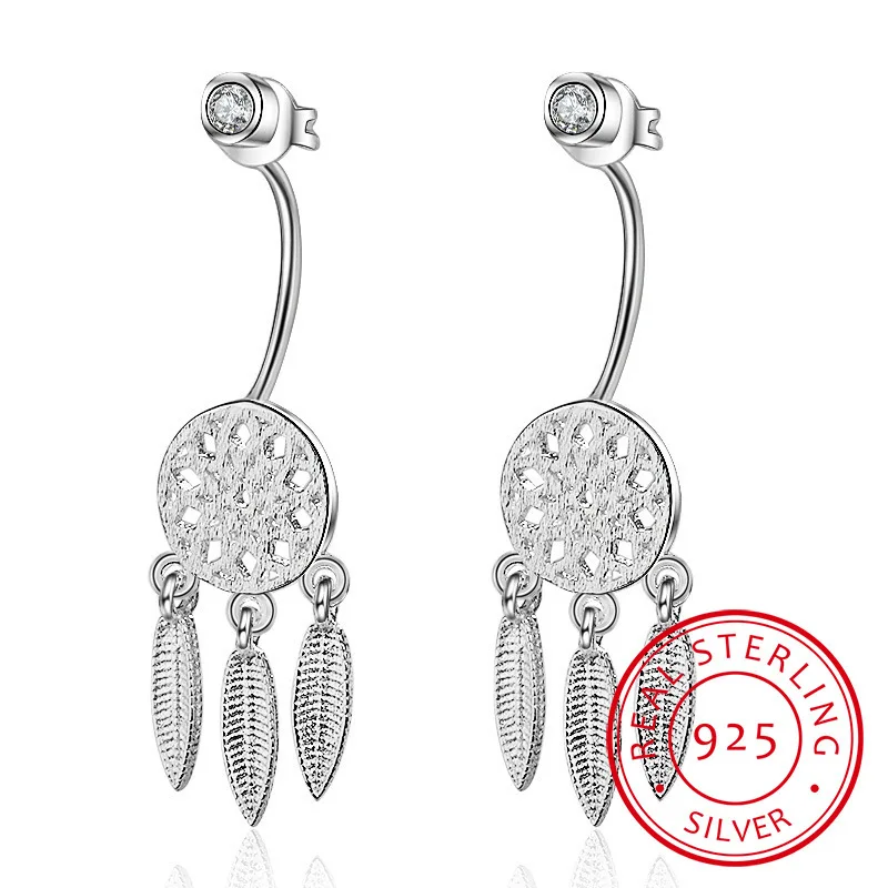 New Arrivals Fashion Hanging Feathers Dreamcatcher Earrings 925 Silver Stud Earrings For Women Fine Jewelry