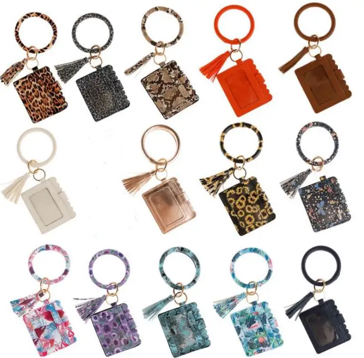 

PU Leather Bracelet Keychain Wallets Credit Card Tassels Bangle Key Ring Holder Wristlet Handbag Lady Accessories SN4109