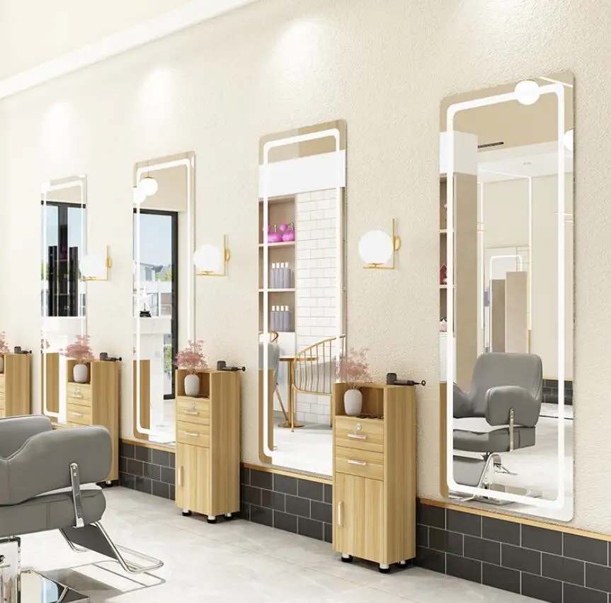 Barber shop spiegel net rot friseur spiegel haar salon gewidmet LED boden spiegel mit lampe