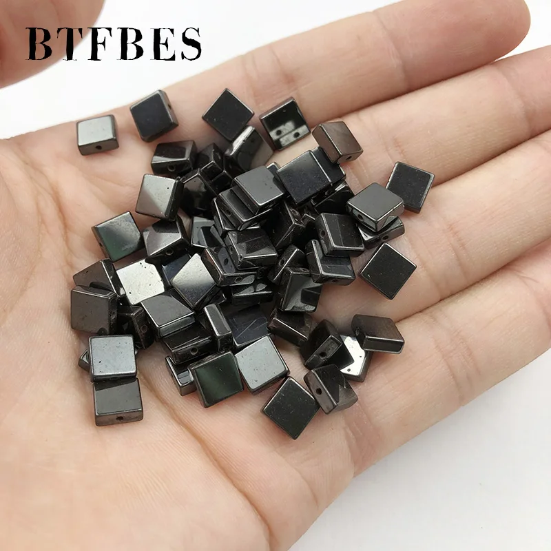 Flat Square Black Hematite Natural Stone Loose Rectangle beads  4/6/8MM for Jewelry Accessories Wholesale Making DIY Bracelet