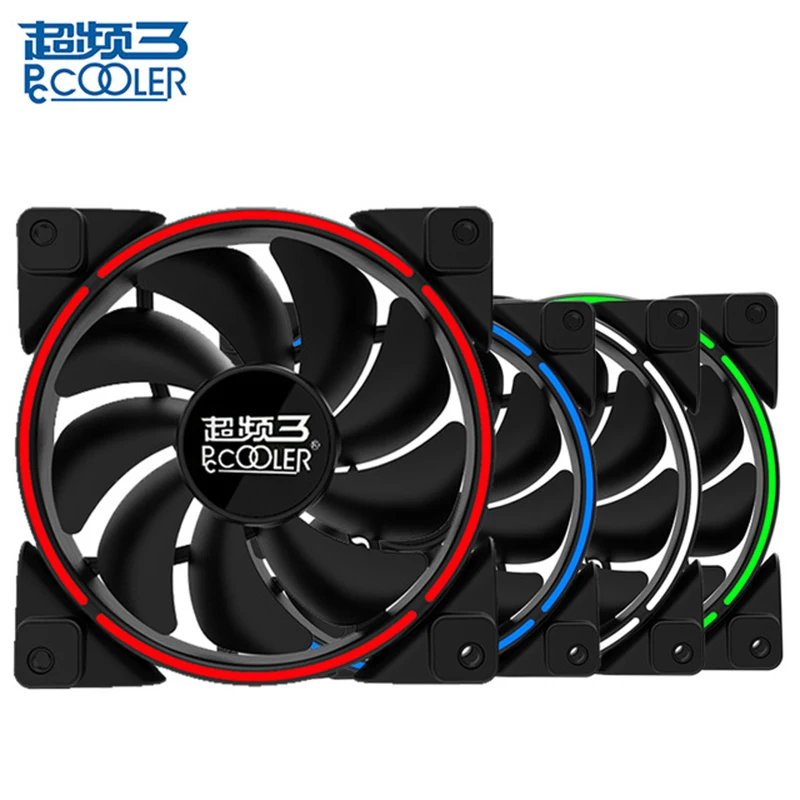 

Pccooler 12cm Computer case cooling PWM fan LED HALO fan Quiet 120mm LED Red Blue Green White Light Guide ring Chassis mute fan