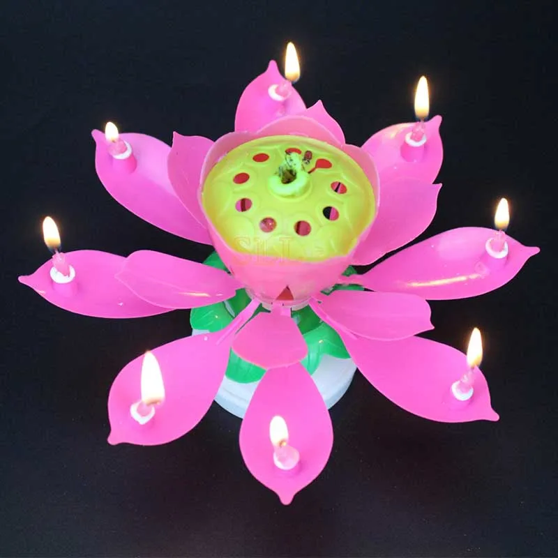 

Birthday Cake Music Candle Wedding Party Double Flower BlossomS Birthday Cake Flat Rotating Electronic Festival Decor