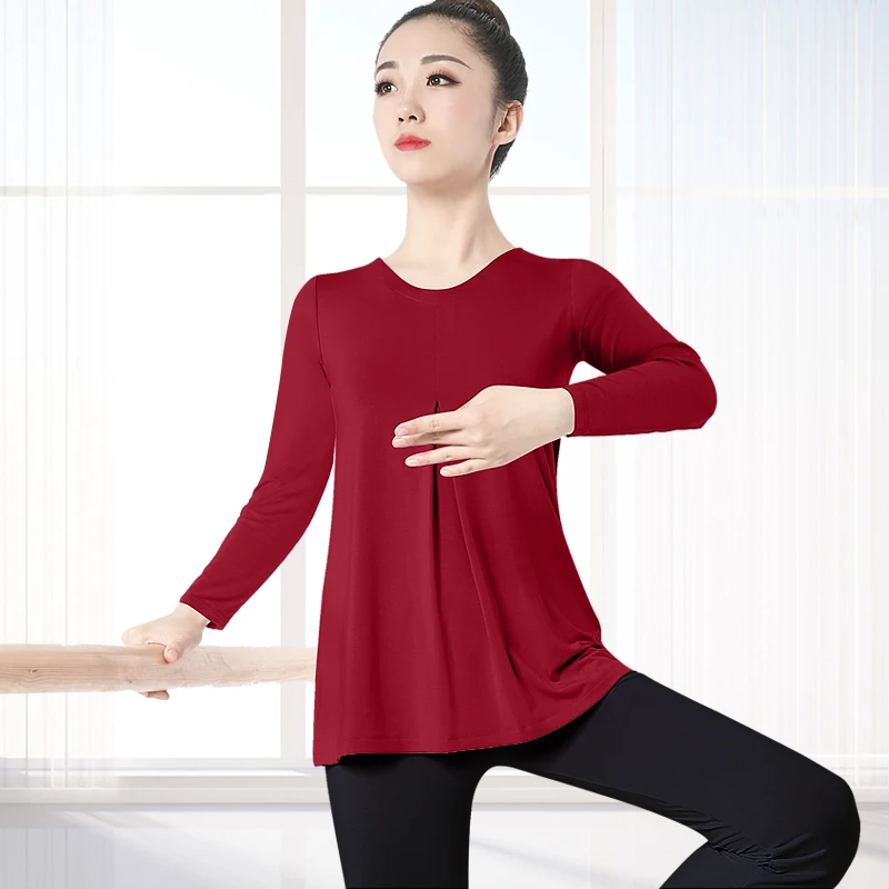 D0809 Modal Dancing Blouse Lady Dancing Practice Loose-Fit Body Charm Shirt Teachers Nation Modern Dance Exercise Clothing