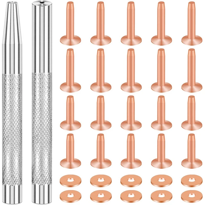 구리 리벳 및 버, 벨트, 가방, 칼라, 가죽 공예용 펀치 리벳 도구 2 개 포함, 14mm 및 19mm, 20 팩