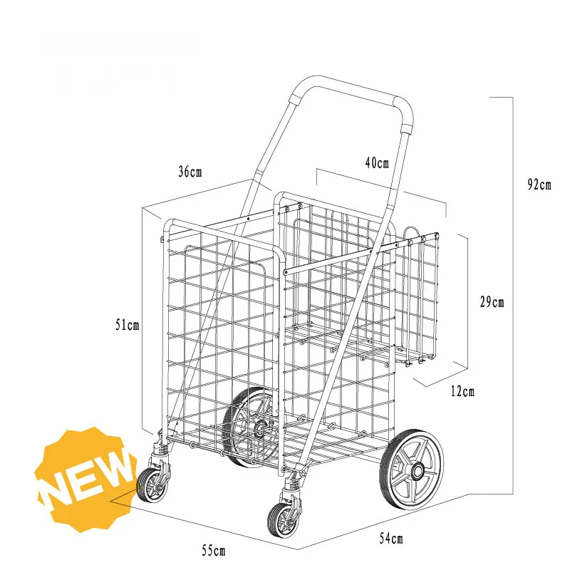 Foldable Pull Trolley, Can Load 45KG, Folding Grocery Shopping Cart For Street Stall Supermarket