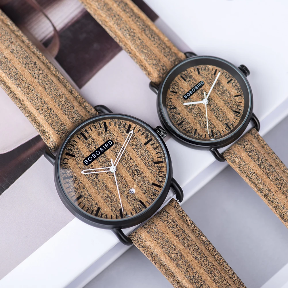 BOBO BIRD Couple Watches New Luxury Top Brand Timepieces Handmade Cork Strap Bamboo Women Watch Luxury in Box Dropshipping OEM