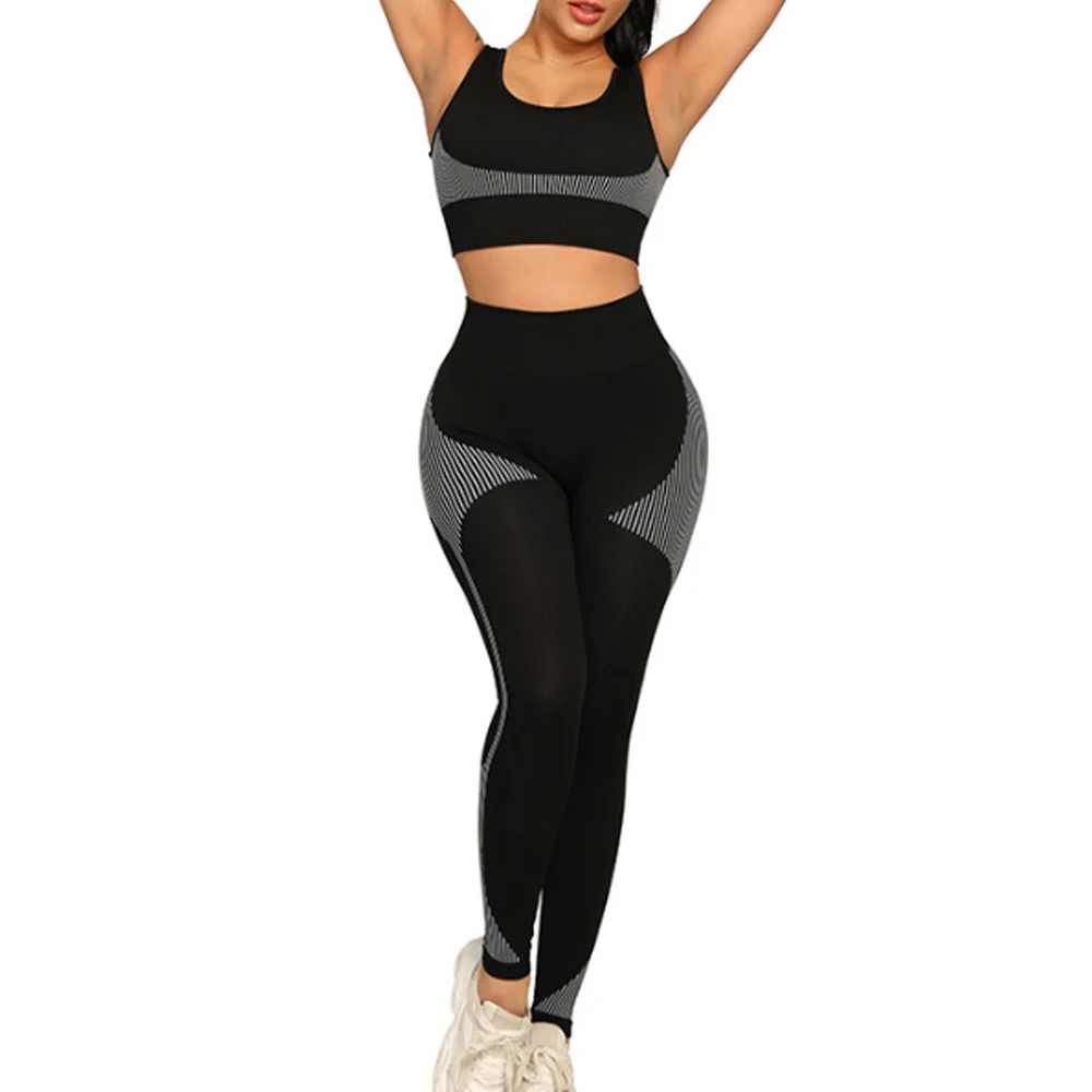 New Women Workout Sets 2 Pieces Tracksuits High Waist Yoga Running Legging And Sport Bra Gym Clothes Outfits Seamless Yoga Sets