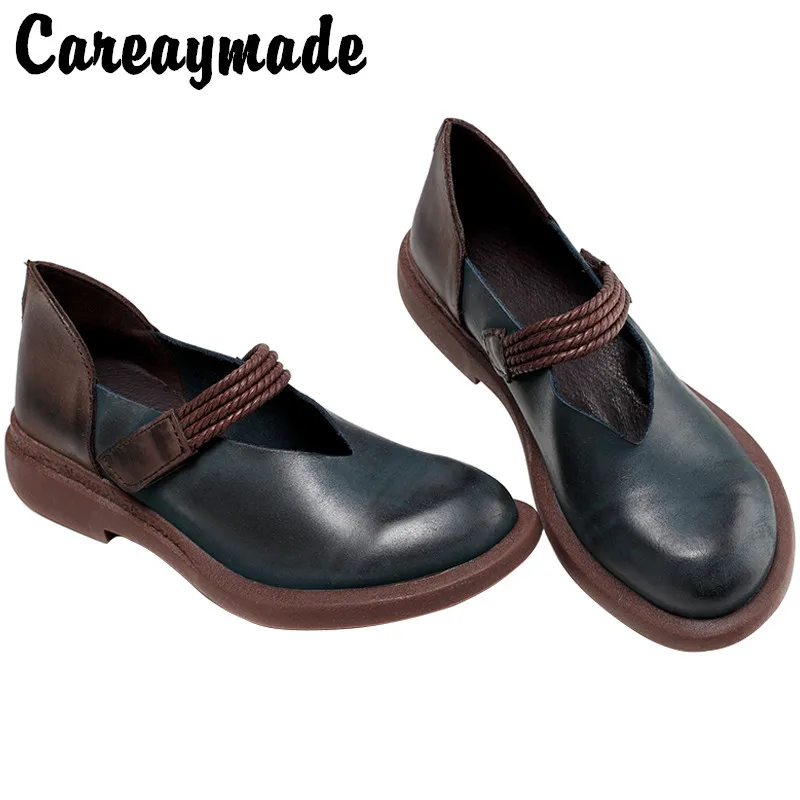 Careaymade-In the spring and Autumn period, the new type of leather is painted by hand shoes,the retro art mori girl Flats shoes