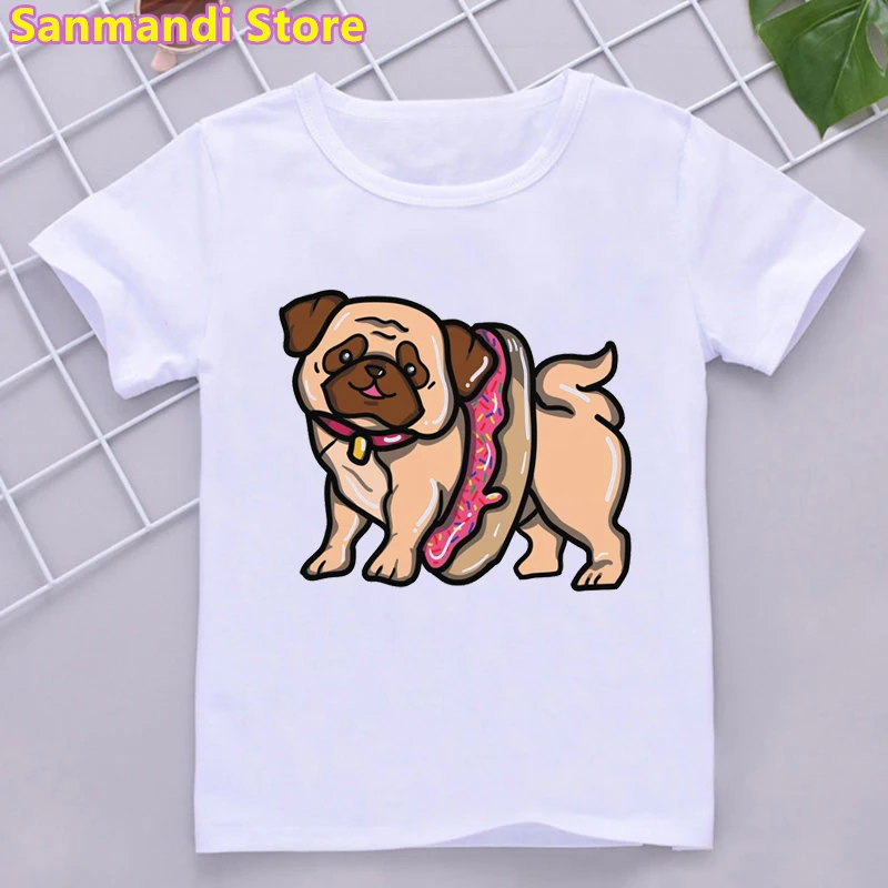 Panda Loves Donuts Animal Print Tshirts Girls/Boys Kawaii Kids Clothes White Pink T Shirt Tops For Girls/Boys Children Clothing