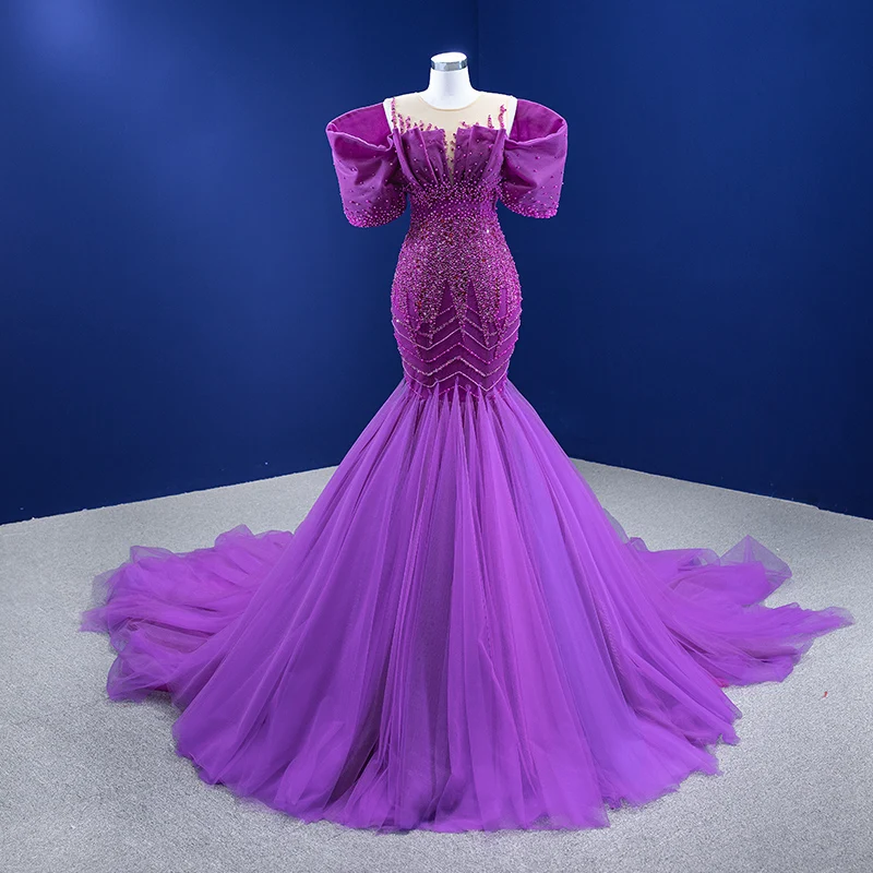 

RSM Collection 67414 Stunning Purple Mermaid Long Prom Dresses 2021 Sexy Beaded Appliqued Cascading Ruffled Formal Evening Dress