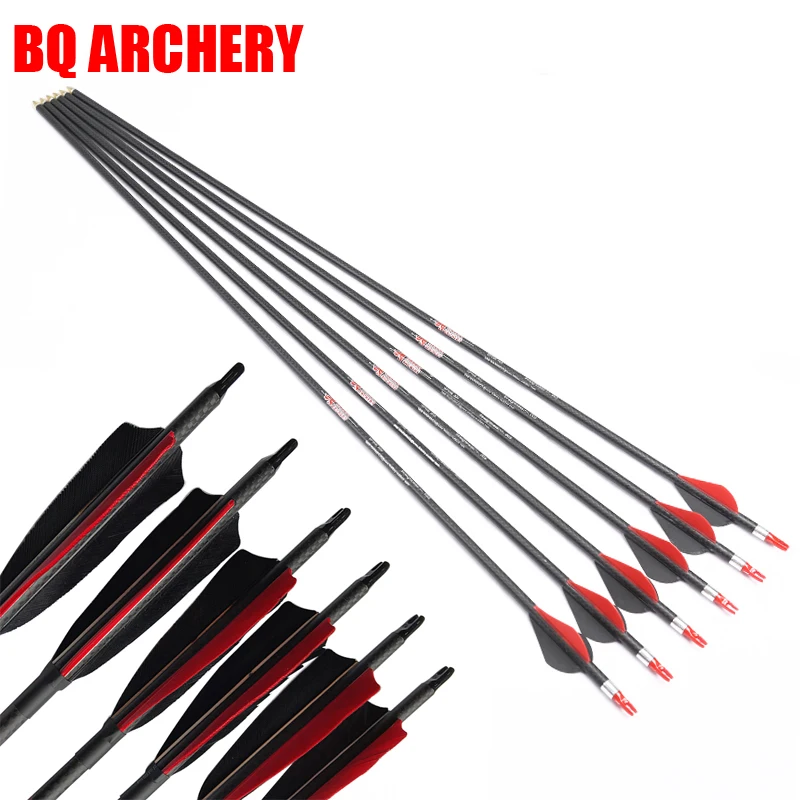 

Archery 3K Weave Carbon Arrow Nock for Compound Bow, Recurve Bow Hunting, Spine250-800, Turkey Feather, 75gr Point Tips, 12Pcs