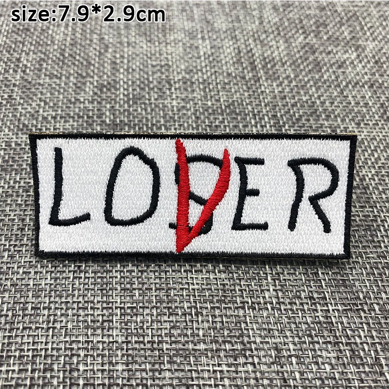 LOVER LOSER embroidery patch DIY Iron on Clothes Cropped Badges Applique for Jacket Jeans Cloth Decoration Apparel Garment