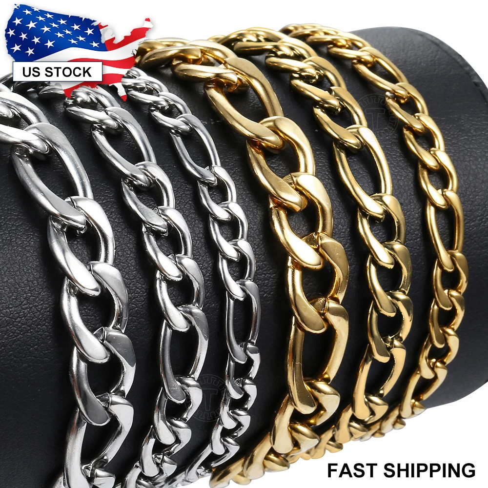 Womens Mens Bracelets 3/5/7/9mm Gold Silver Color Stainless Steel Figaro Link Chain Bracelet for Men Women Fashion LKBM171