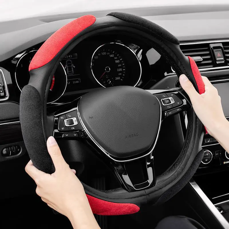 3D Stereo Car Steering Wheel Cover Winter Warm Suede Short Plush Non-slip Breathable Four Seasons Universal Grip Cover