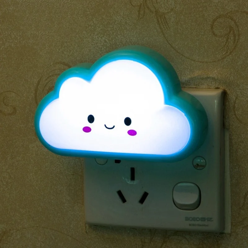 110V-220V US Plug Bulb Bedroom Night Light Button Wall Cute Cartoon Mini Socket Bedside Lamp Baby Kids Cloud Lighting