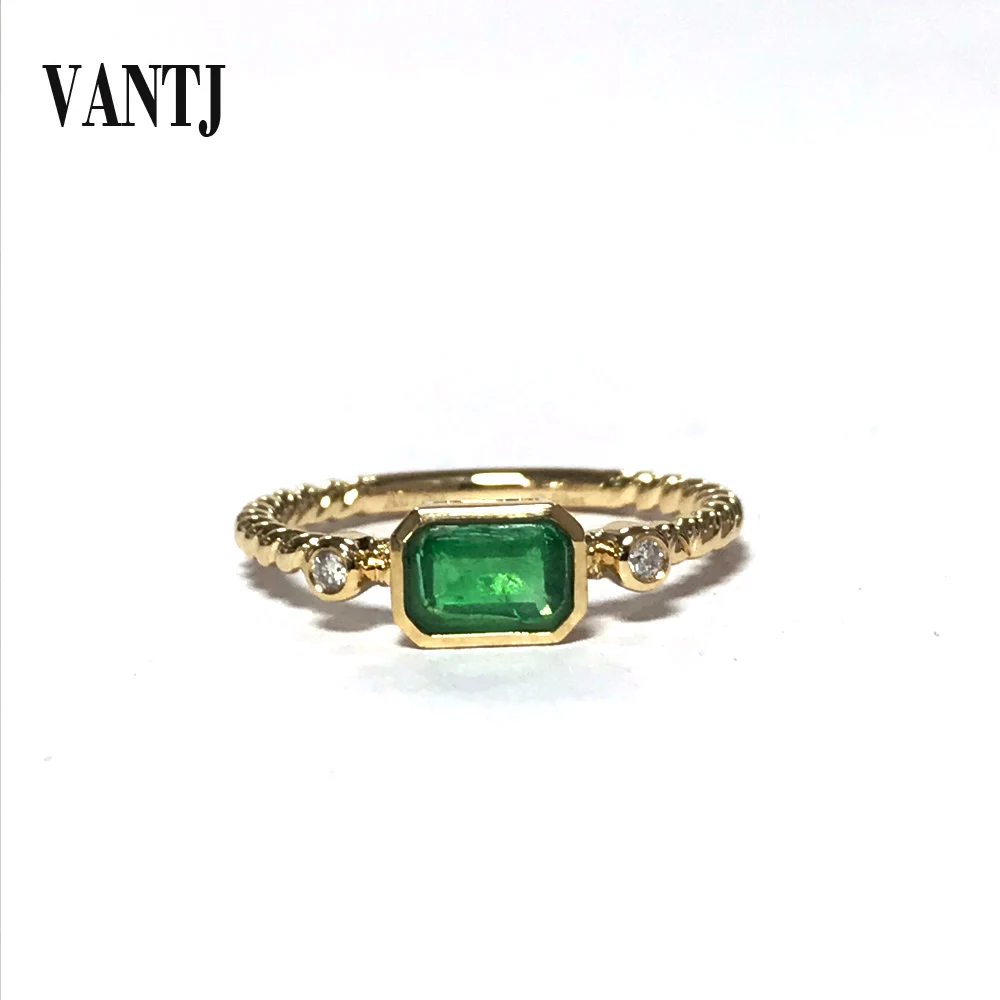 VANTJ Real natural emerald ring sterling 14k gold Columbia emerald for women lady wedding party jewelry gift