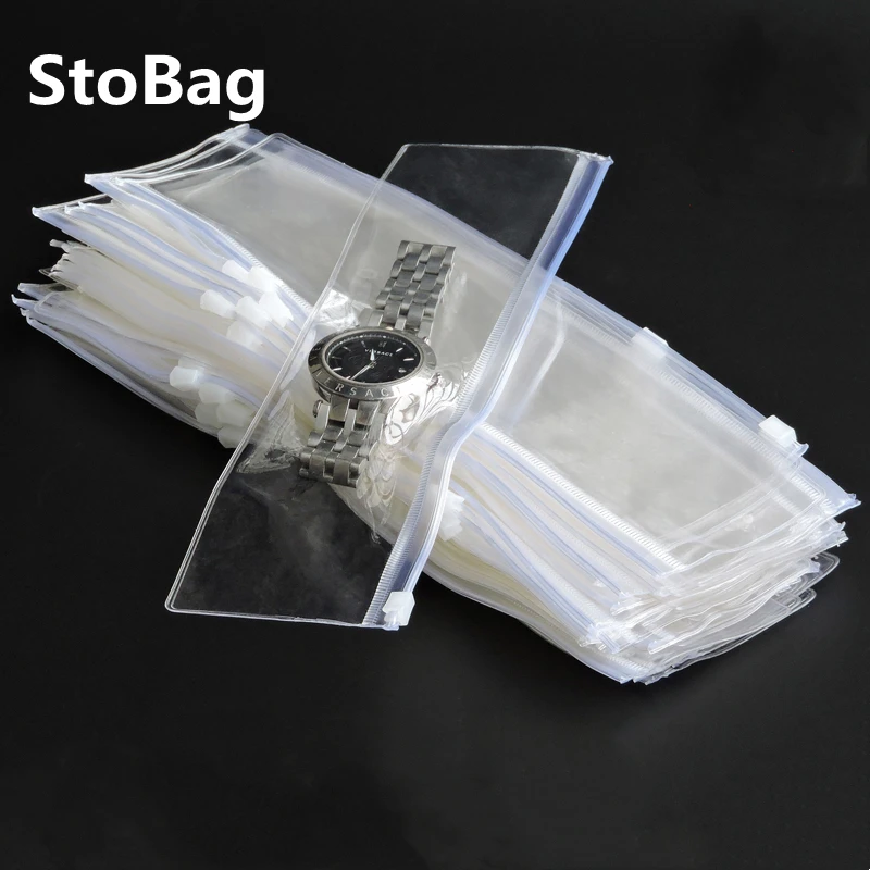 StoBag 50pcs Long High Clear Plastic PVC Jewelry Zip Lock Bags Waterproof Dustproof Battery Earring Beads Packing Storage Bags