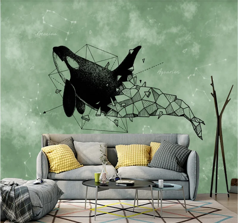 Customized large wallpaper 3D mural Nordic personality hand-painted constellation dolphin living room TV wall covering