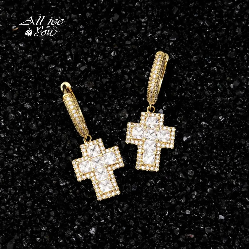 ALLICEONYOU Gold Silver Color Iced Out High Quality Cubic Zirconia Stone Stud Earring Hip Hop Rock Jewelry For Women Gift