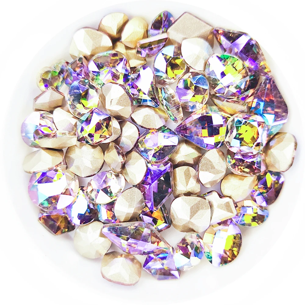 Top Quality All Size Light Purple Shadow Glue On Rhinestone Glitter Glass Strass Sewing Fabric Garment Nail Art Decorations