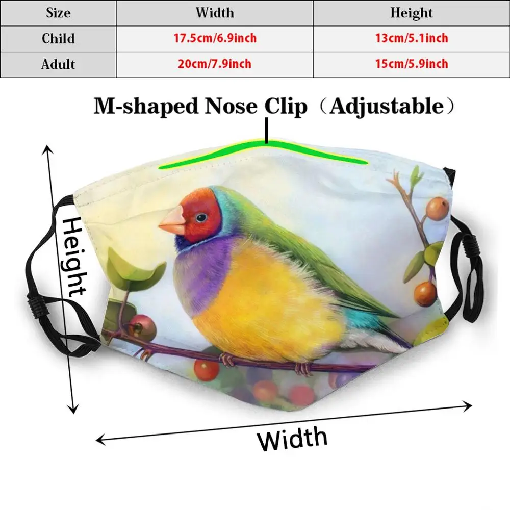 Gouldian Vink Realistische Schilderkunst Volwassen Kids Anti Dust Pm2.5 Filter Diy Masker Lady Gouldian Vink Gouldian Vink Finch Vogel Vogel