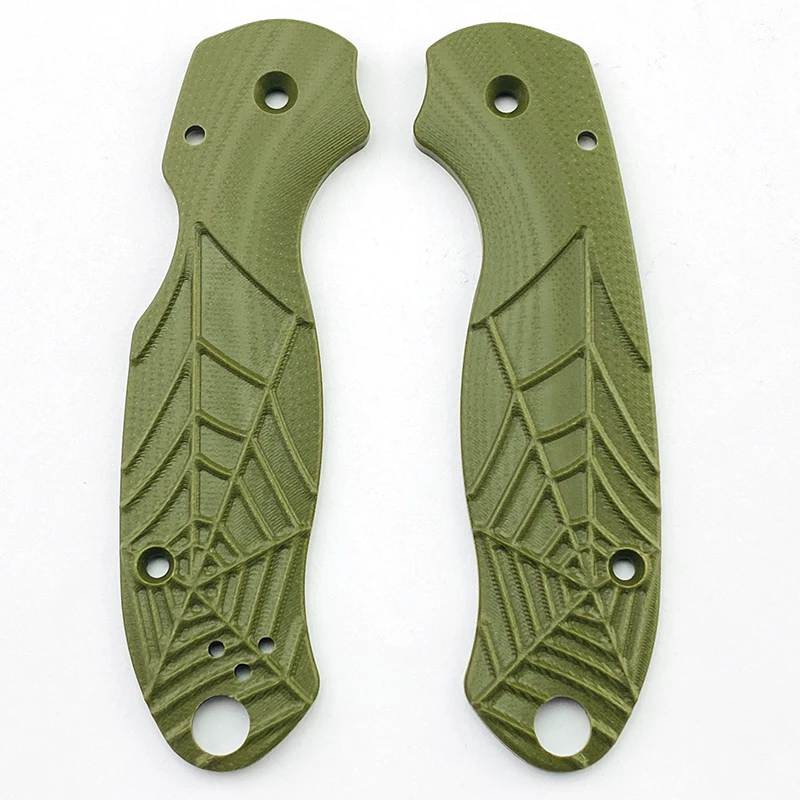 1pair Olive Green G10 Knife Handle Grips for Para3 C223 Spider Folding Knife Patch Material Spider Web Grips DIY Accessories