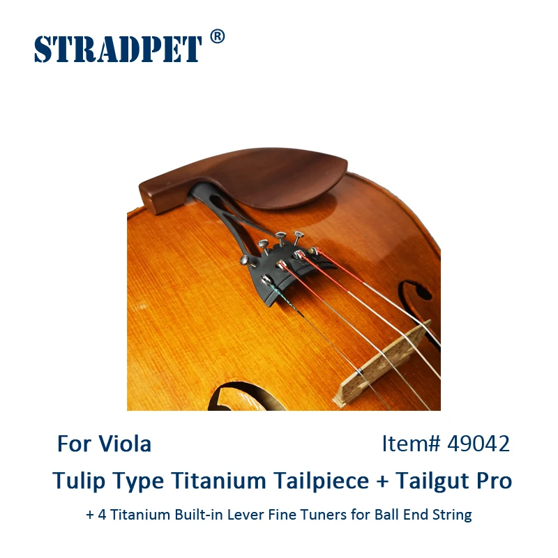 STRADPET Tulip Type Titanium Tailpiece Set for Viola with Titanium Tailgut Pro, Optional with or without fine tuners