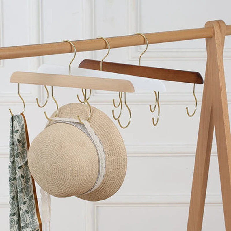 5pcs/lot Solid Wood Hook Wooden Clothes Hangers Multifunction Hanger for Belts Ties Bags Scarves Closet Space Saving