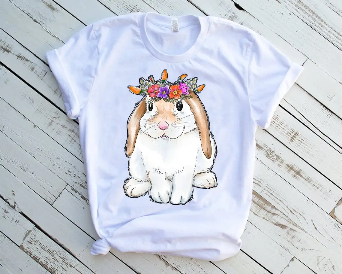 Cute Rabbit Animal Print T-Shirt Women Bunny With Glasses Flowers Tshirt Femme Harajuku Kawaii Clothes Summer Fashion T Shirt