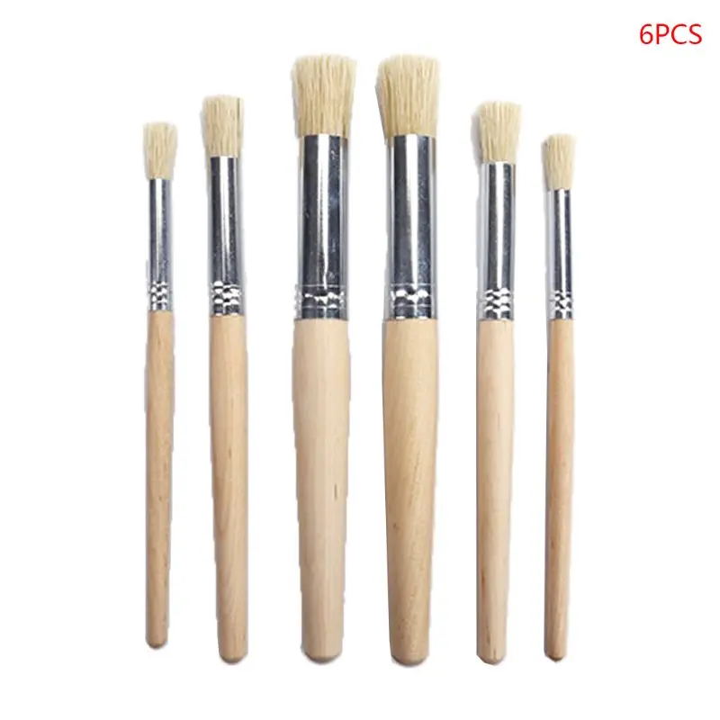 6pcs/set Watercolor Painting Stencil Brush Different Size Wooden Handle Kids Student Art Supplies