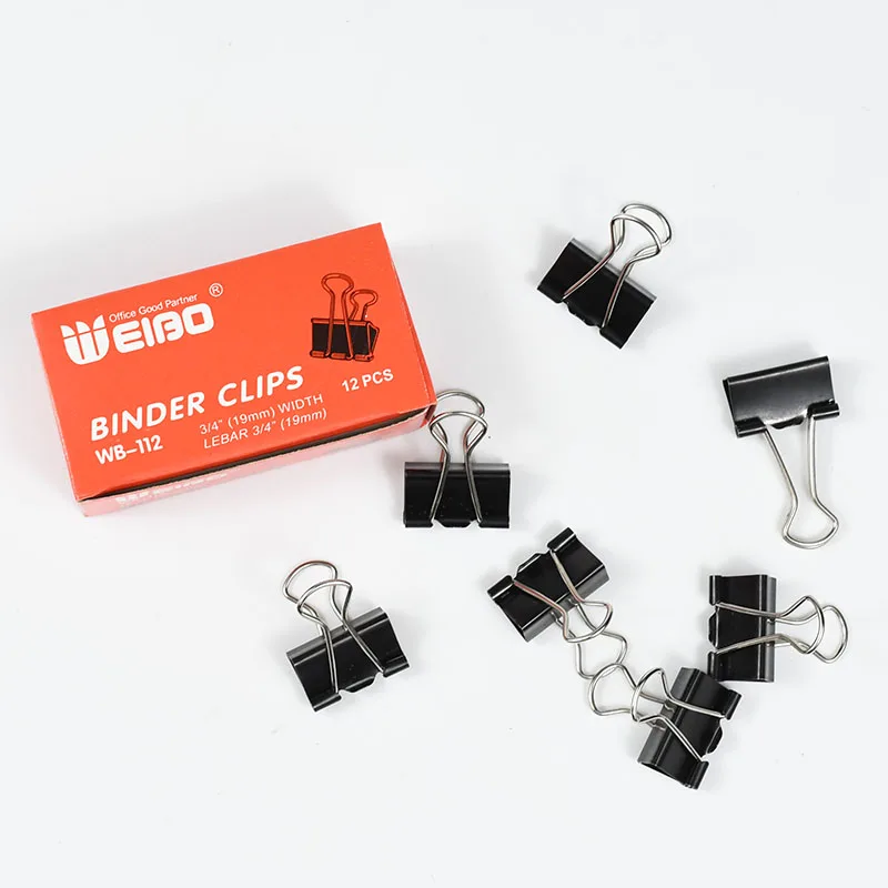 112Metal Binder Clips Black Clips 12Pcs Home Office Books File Paper Clip Food Clips Strong clamping force Easy classification