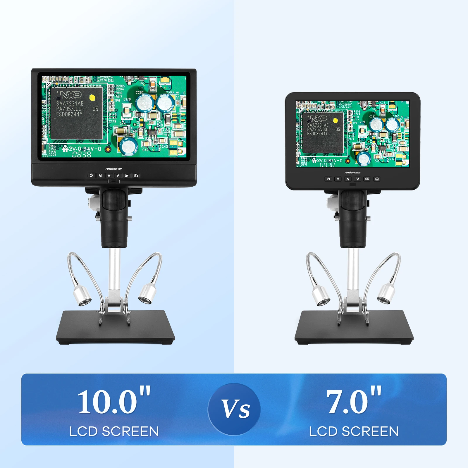 Andonstar-microscopio Digital AD249M con 3 lentes, pantalla LCD ajustable de 10 pulgadas para soldar, microscopio electrónico de vídeo de 1080P