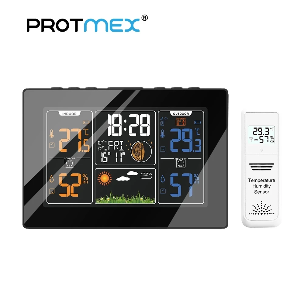Estação Meteorológica Automática Digital sem Fio Rádio Controle Higrômetro Termômetro Sensor Protmex Pt201c