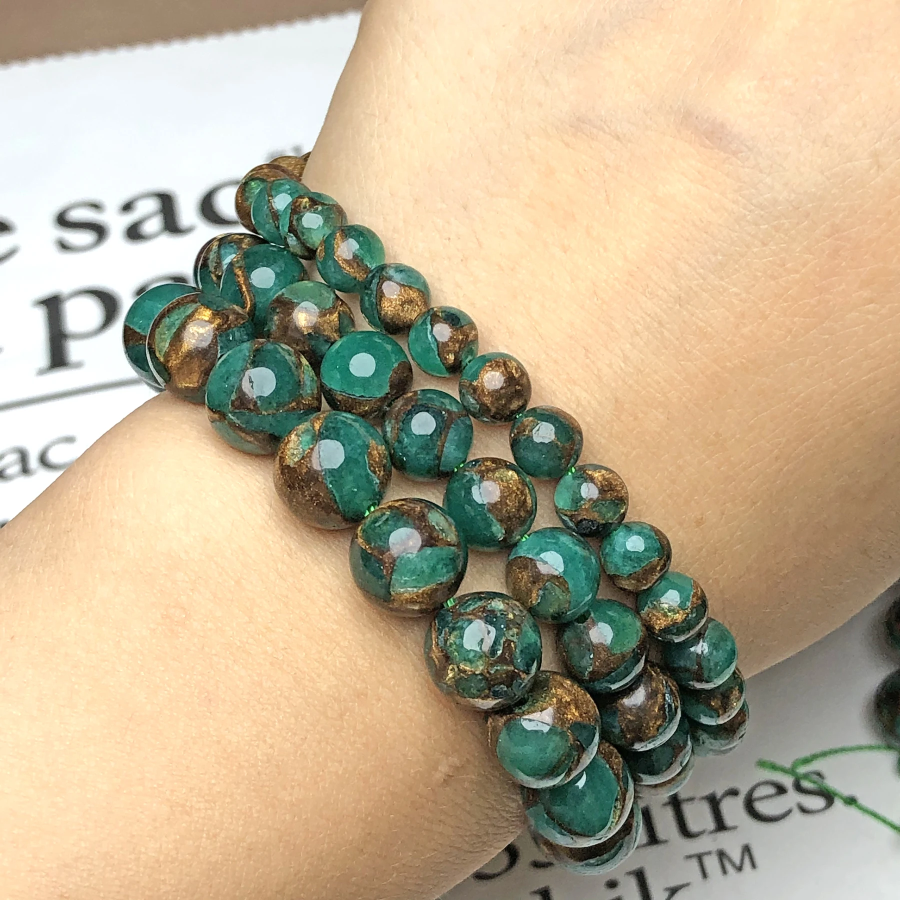 Natural Stone Gem Green Cloisonne Beads Loose Spacer Rondelle Beads For Jewelry Making 4/6/8/10MM Diy Necklace Bracelet 15\