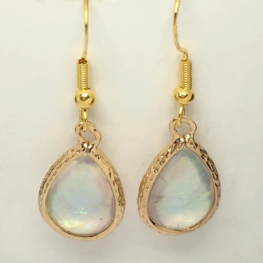 Fashion Women Handmade Natural Stone Scallop Faux Opal Earrings 13x18mm-15x23mm