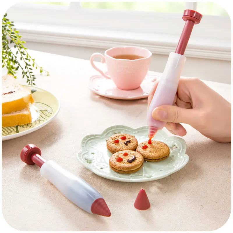 1Pcs Pastry Cream Chocolate Decorating Syringe Silicone Plate Paint Pen Cake Cookie Ice Cream Decorating Pens