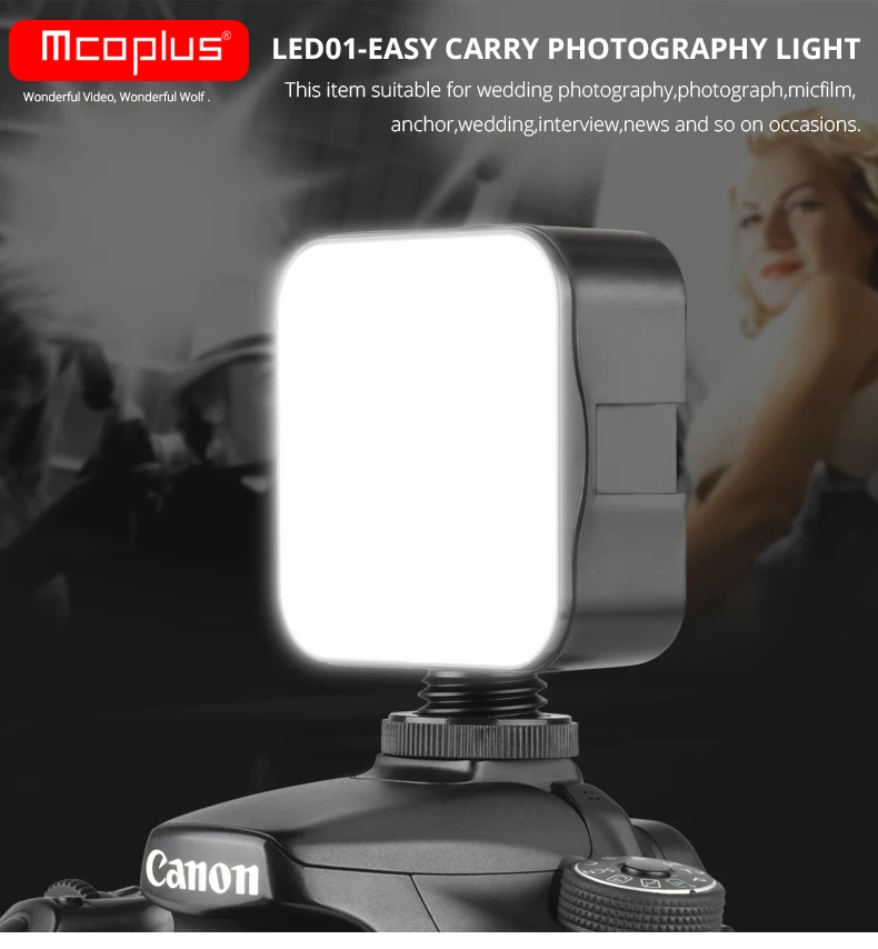 Mcoplus Bright Dimmable 49 5600K LED Video Light for Canon Nikon Panasonic DSLR Camera DV Camcorder Smartphone Photography Light