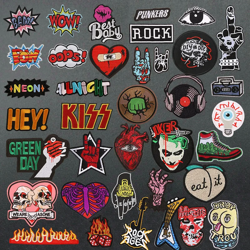 Band DIY Clothes Embroidery Punk Music Rock Patch Applique Iron on Clothing Sewing Supplies Decorative Badges Patches Stripes