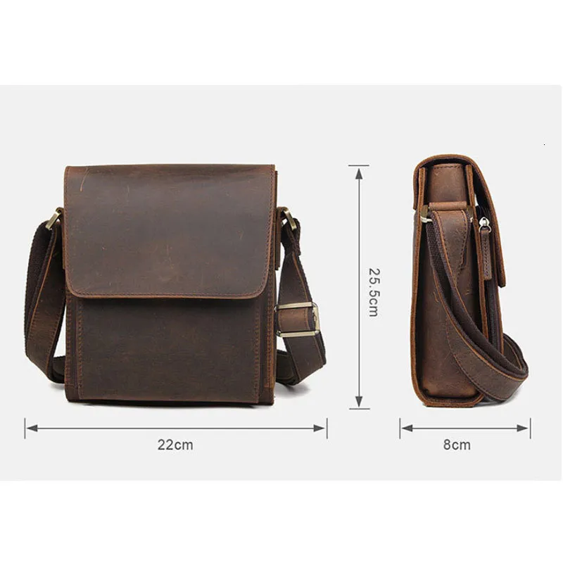 Imagem -05 - Bolsa Mensageiro de Couro Genuíno para Homens Bolsa Tiracolo Vintage Bolsa de Ombro Viagem Tablet Cavalo Louco Macho 2023