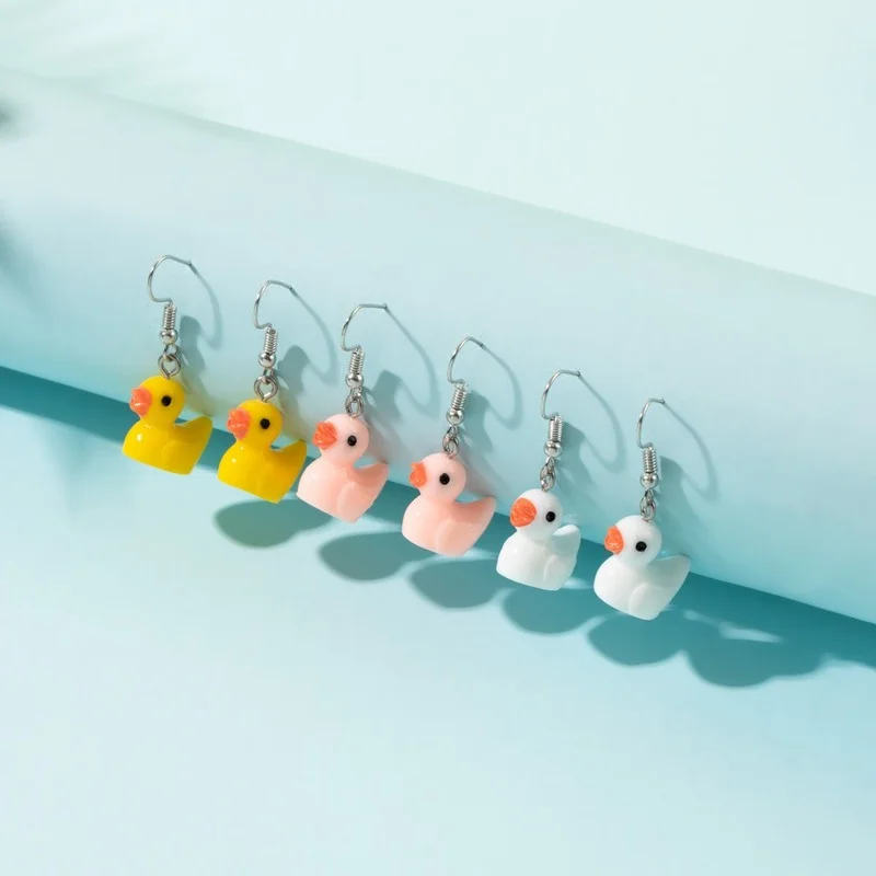 3Pairs/Set 2021 Funny Small Cartoon Animal Cute Yellow Duck Resin Earrings for Women Girls Fashion Jewelry Party Ear Accessories